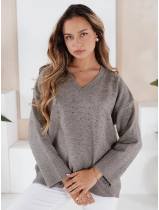 Dámský svetr s výstřihem do V VERALIA šedý FashionStreet MY2519