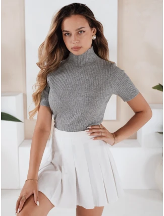 Dámský žebrovaný svetr s krátkým rukávem GIRLGLORY šedý FashionStreet MY2551