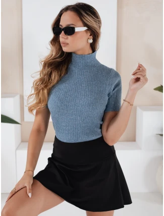 Dámský žebrovaný svetr s krátkým rukávem GIRLGLORY blue FashionStreet MY2555