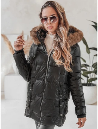 Dámská zimní bunda NORINA prošívaná s kožešinou černá FashionStreet TY5054 Dámská zimní bunda NORINA prošívaná s kožešinou černá FashionStreet TY5054