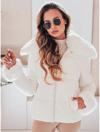 Dámská prošívaná krátká bunda s kožešinou bílá FashionStreet TY5070