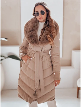 Dámská prošívaná zimní bunda s kožešinou FashionStreet camel TY5077 Dámská prošívaná zimní bunda s kožešinou FashionStreet camel TY5077