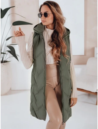 Dámská dlouhá prošívaná vesta s kapucí zelená FashionStreet TY5097 Dámská dlouhá prošívaná vesta s kapucí zelená FashionStreet TY5097