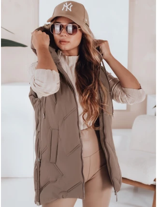 Dámská prošívaná vesta s kapucí tmavě béžová FashionStreet TY5109 Dámská prošívaná vesta s kapucí tmavě béžová FashionStreet TY5109