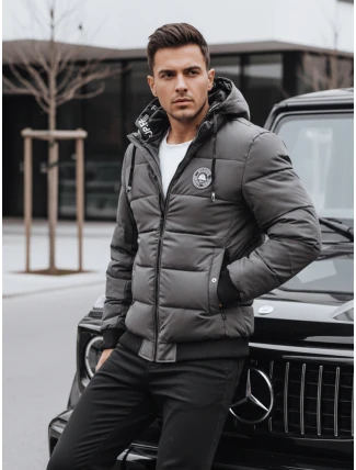 Pánská prošívaná zimní bunda s kapucí šedá FashionStreet TX5073 Pánská prošívaná zimní bunda s kapucí šedá FashionStreet TX5073