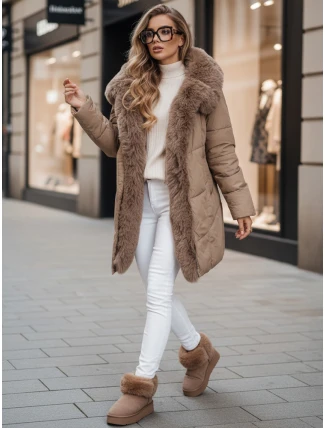 Dámská zimní bunda MORISIO dlouhá prošívaná s kapucí béžová FashionStreet TY5183