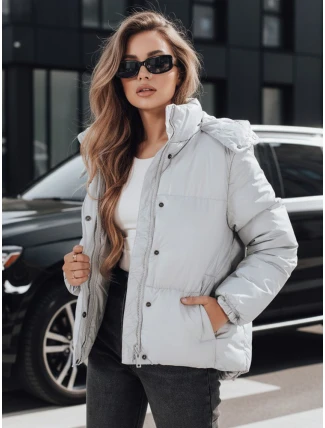 Dámská kožená přechodná bunda COLLAR šedá FashionStreet TY5190