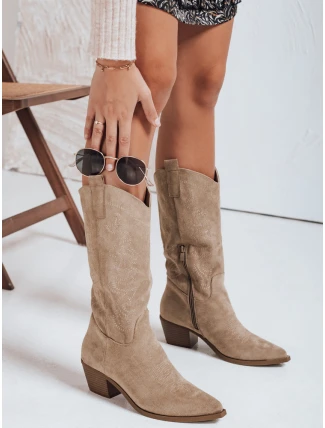 Dámské kovbojské boty béžové FashionStreet ZY1091 Dámské kovbojské boty béžové FashionStreet ZY1091
