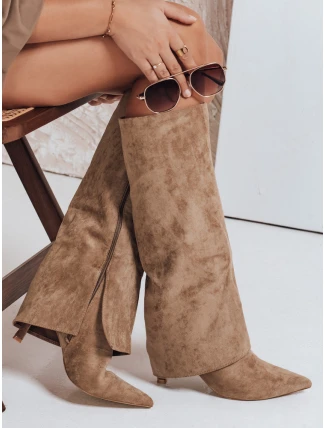 Dámské semišové boty s širokým svrškem khaki FashionStreet ZY1099