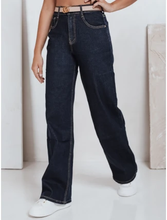 Dámské džíny s širokými nohavicemi tmavě modré FashionStreet UY2769 Dámské džíny s širokými nohavicemi tmavě modré FashionStreet UY2769
