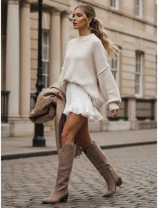 Dámské semišové béžové kozačky FashionStreet ZY1172 Dámské semišové béžové kozačky FashionStreet ZY1172