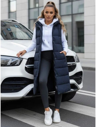 Dámská dlouhá prošívaná tmavě modrá vesta FashionStreet TY5252