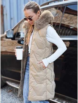 Dámská prošívaná béžová vesta FashionStreet TY5263
