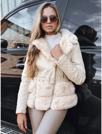 Dámská kožená bunda ramones s kožešinou krémová FashionStreet TY5275