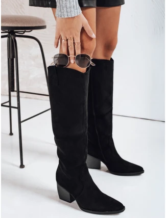 Dámské semišové kozačky na podpatku černé FashionStreet ZY1197