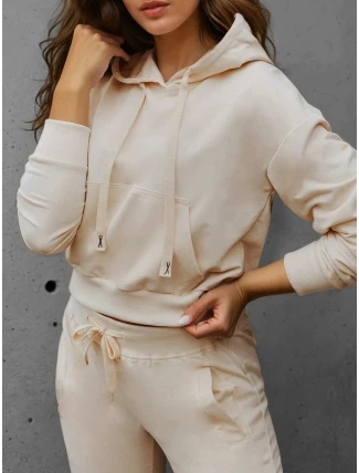 FashionStreet dámská krémová mikina s kapucí BY1536 FashionStreet dámská krémová mikina s kapucí BY1536