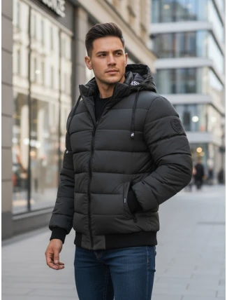 Pánská tmavě šedá prošívaná zimní bunda s kapucí FashionStreet TX5095 Pánská tmavě šedá prošívaná zimní bunda s kapucí FashionStreet TX5095