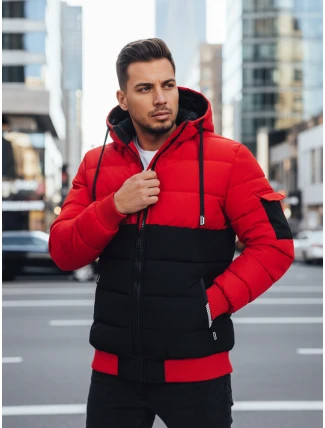 Pánská zimní bunda s kapucí černo-červená FashionStreet TX5100