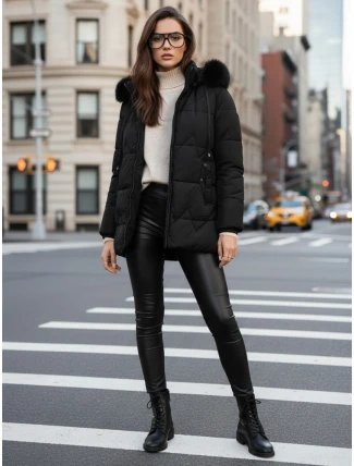 Dámská zimní prošívaná bunda s kapucí černá FashionStreet TY5330