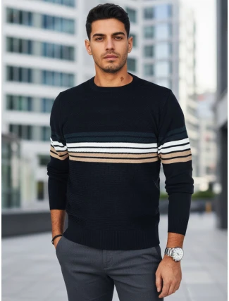 Pánský pruhovaný tmavě modrý svetr FashionStreet WX2323