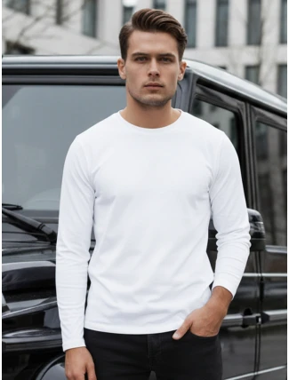 FashionStreet pánské bílé tričko s dlouhým rukávem LX0579