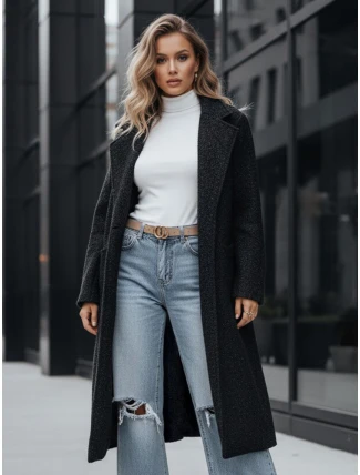 Dámský dlouhý kabát z ovčí kůže černý FashionStreet NY0754z