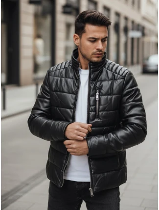 Pánská zateplená kožená bunda černá FashionStreet TX5115 Pánská zateplená kožená bunda černá FashionStreet TX5115