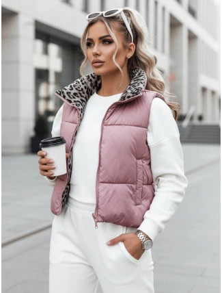 Dámská přechodná krátká prošívaná dvoucestná růžová vesta LEOVELLA FashionStreet TY5492 Dámská přechodná krátká prošívaná dvoucestná růžová vesta LEOVELLA FashionStreet TY5492