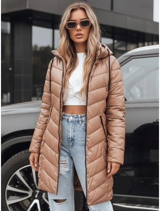 Dámská zimní dlouhá prošívaná bunda velbloudí barvy FashionStreet TY5504