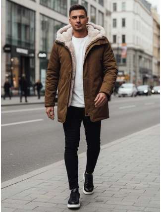 Pánská zimní bunda parka s kapucí tmavě béžová FashionStreet TX4964z Pánská zimní bunda parka s kapucí tmavě béžová FashionStreet TX4964z