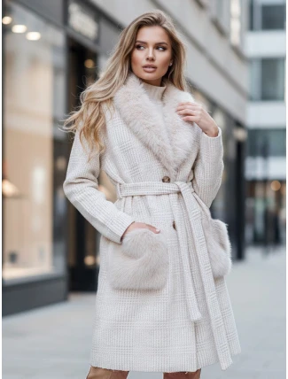 Dámský kožich béžový FashionStreet TY5278z Dámský kožich béžový FashionStreet TY5278z