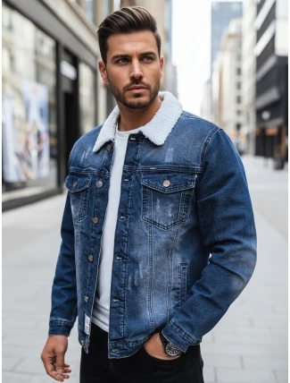 Pánská zateplená džínová bunda s ovčí kůží modrá FashionStreet TX4727z