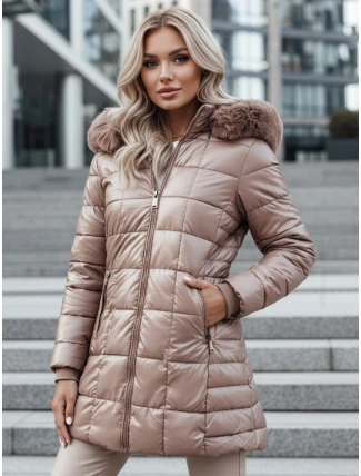 WINTERZIP dámská prošívaná zimní bunda s kapucí béžová FashionStreet TY4567z