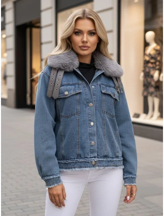 Dámská džínová bunda FURDENIM s kožešinou světle modrá FashionStreet TY4755z