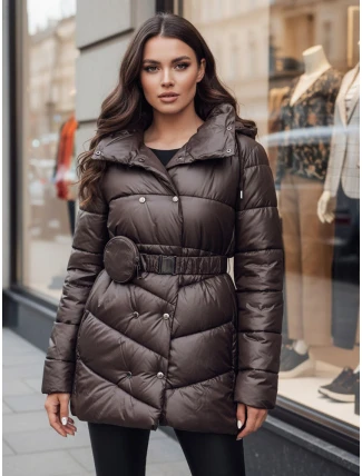 Dámský prošívaný zimní kabát s kapucí BLOOM mocha FashionStreet TY4517z