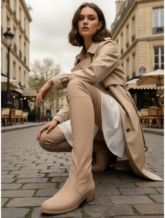 Dámské semišové béžové kozačky FashionStreet ZY1332 Dámské semišové béžové kozačky FashionStreet ZY1332