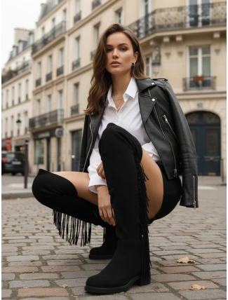 Dámské semišové černé boty FashionStreet ZY1333