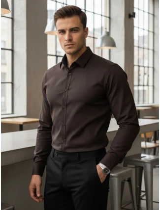 Pánská elegantní hladká tmavě hnědá košile SLIM FIT FashionStreet DX2682