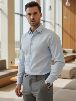 Pánská elegantní hladká modrá košile REGULAR FIT FashionStreet DX2687 Pánská elegantní hladká modrá košile REGULAR FIT FashionStreet DX2687