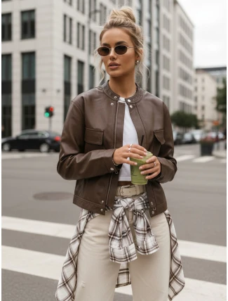 Hnědá dámská kožená bunda FashionStreet TY5540