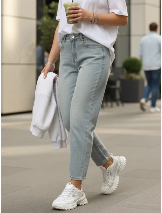 FashionStreet světle modré dámské kalhoty mom fi UY2858 FashionStreet světle modré dámské kalhoty mom fi UY2858