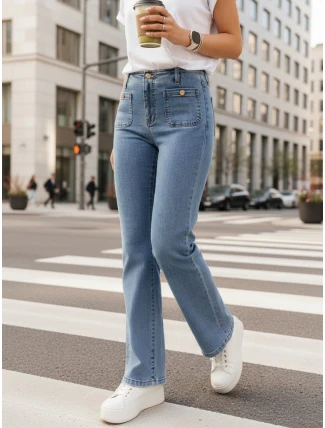 Dámské džíny s vysokým pasem a širokými nohavicemi modré FashionStreet UY2867