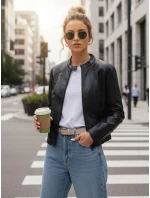 Dámská kožená bunda se stojáčkem černá FashionStreet TY5568