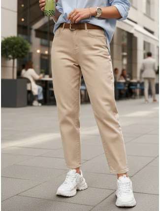 Dámské džíny s páskem mom fit light beige FashionStreet UY2879
