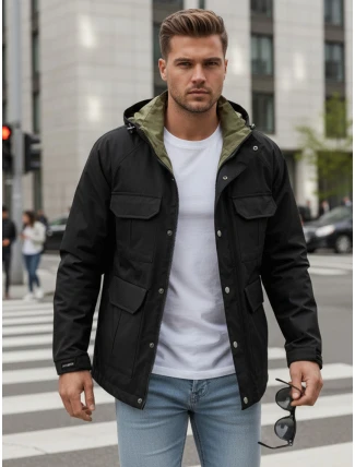 Pánská přechodná bunda s kapucí černá FashionStreet TX5133 Pánská přechodná bunda s kapucí černá FashionStreet TX5133