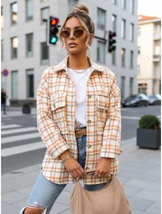 Dámská oranžovo-béžová kostkovaná košile FashionStreet DY0482