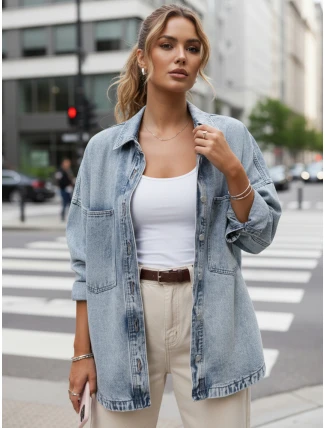 Dámská džínová košilová bunda oversize modrá FashionStreet TY5602