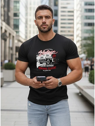 Pánské tričko s potiskem VINTAGE CAR FashionStreet černá NX5082R
