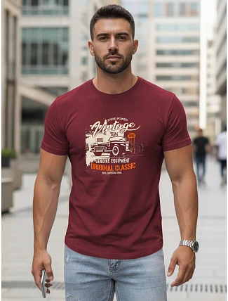 Pánské tričko VINTAGE CAR s potiskem FashionStreet maroon NX5082R