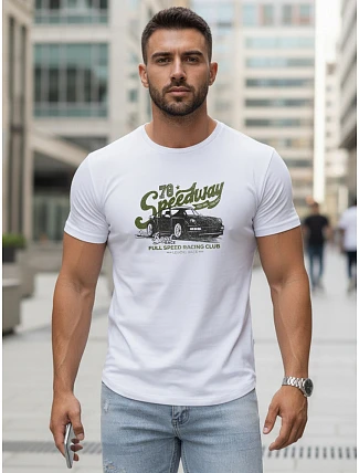 Pánské tričko s potiskem automobilů bílé FashionStreet NX5089R